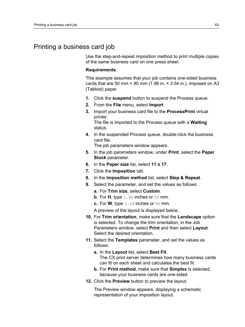 Printing a business card job | Xerox CX PRINT SERVER 560 User Manual | Page 73 / 166