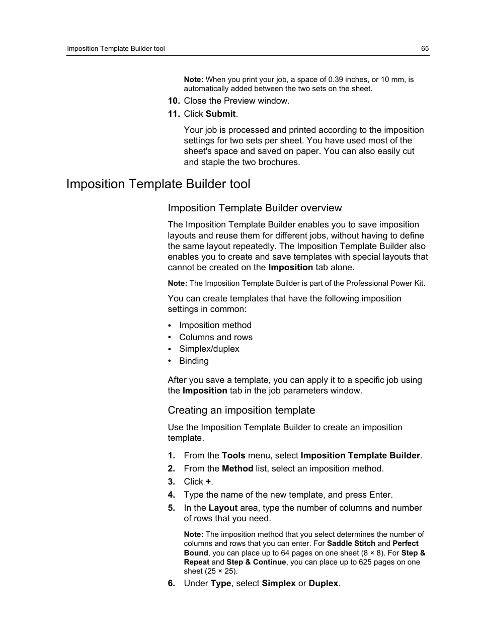 Imposition template builder tool, Imposition template builder overview, Creating an imposition template | Xerox CX PRINT SERVER 560 User Manual | Page 75 / 166