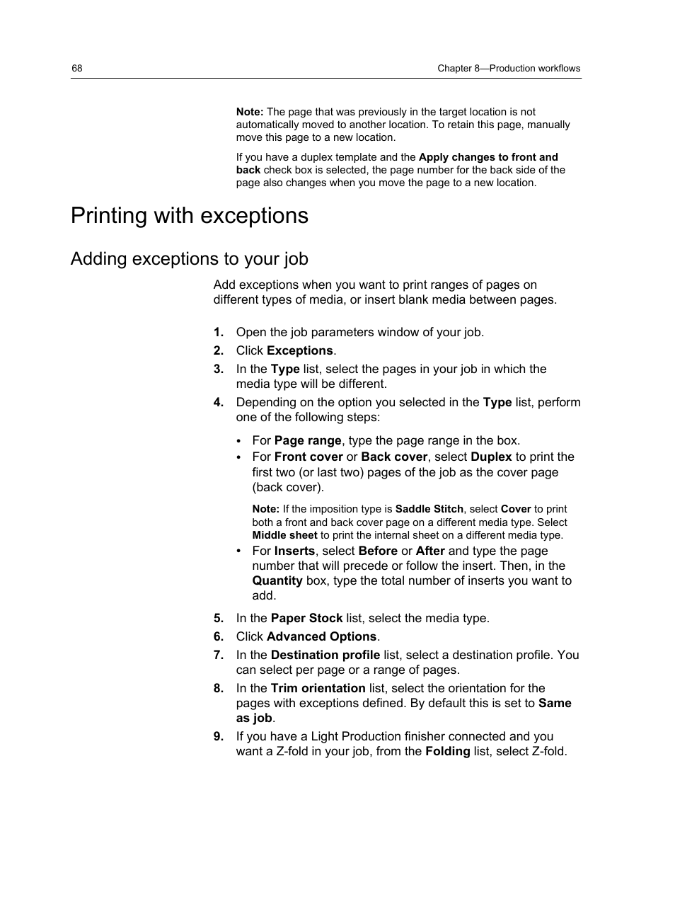 Printing with exceptions, Adding exceptions to your job | Xerox CX PRINT SERVER 560 User Manual | Page 78 / 166