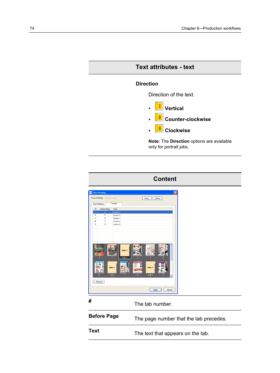 Text attributes - text, Content | Xerox CX PRINT SERVER 560 User Manual | Page 84 / 166