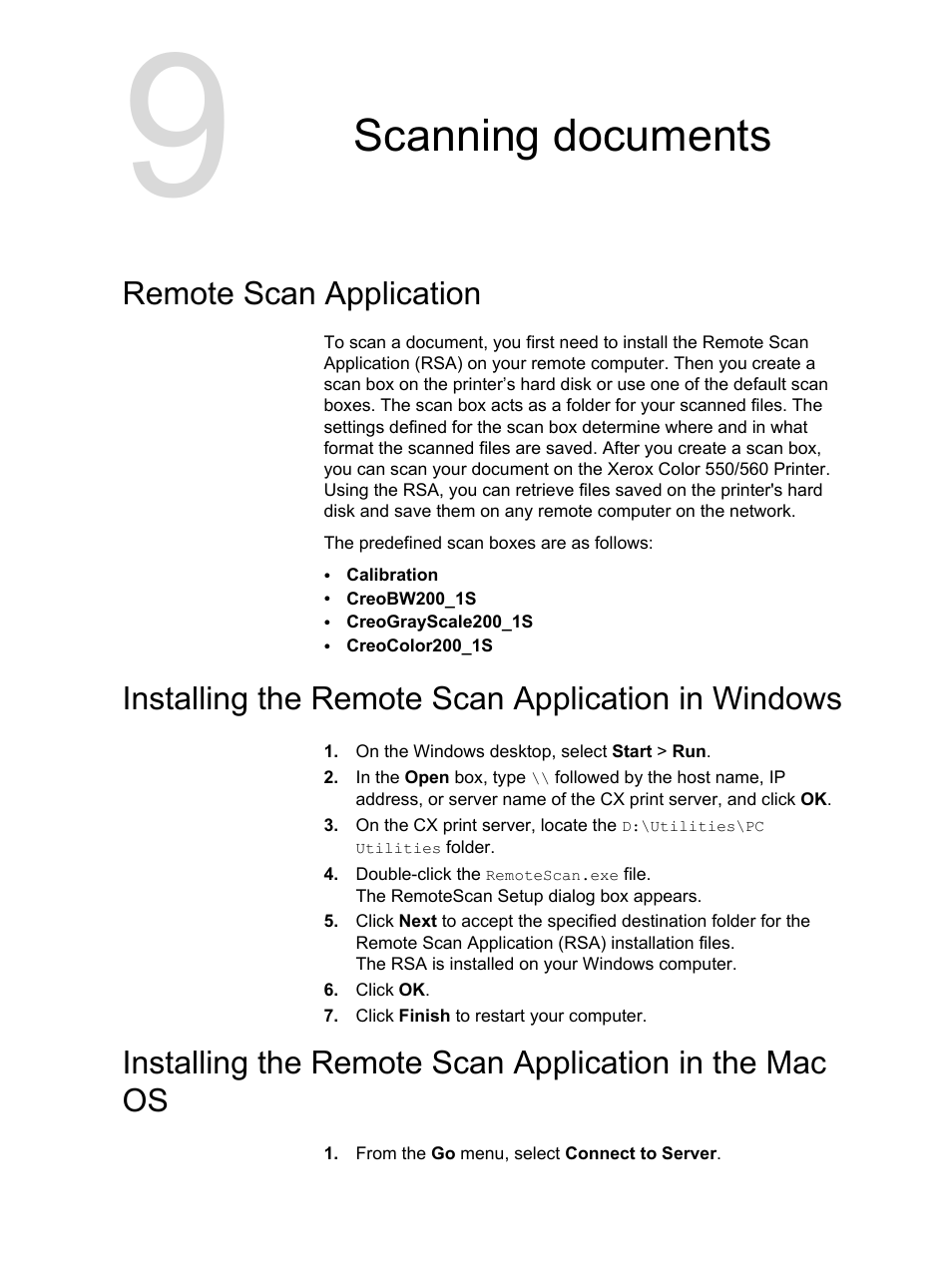 Scanning documents, Remote scan application, Installing the remote scan application in windows | Xerox CX PRINT SERVER 560 User Manual | Page 91 / 166