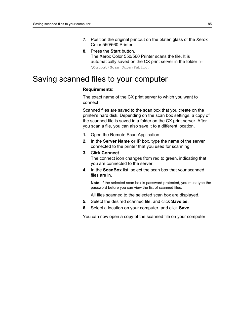 Saving scanned files to your computer | Xerox CX PRINT SERVER 560 User Manual | Page 95 / 166