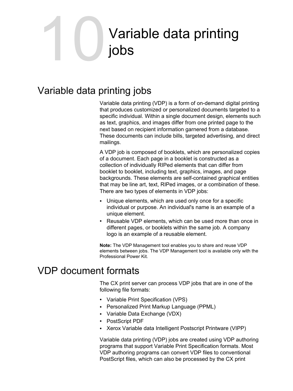 Variable data printing jobs, Vdp document formats, Variable data printing jobs vdp document formats | Xerox CX PRINT SERVER 560 User Manual | Page 97 / 166
