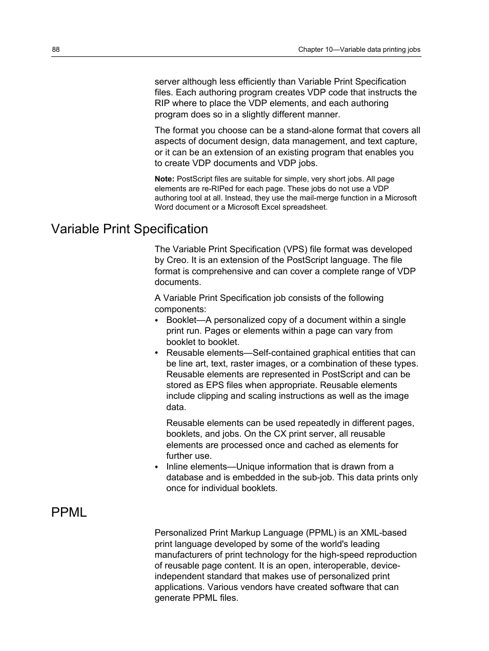 Variable print specification, Ppml, Variable print specification ppml | Xerox CX PRINT SERVER 560 User Manual | Page 98 / 166