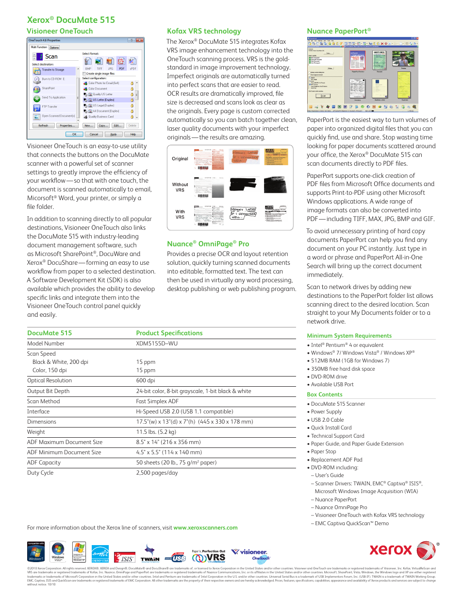 Xerox, Documate 515 | Xerox DocuMate XDM5155DWU User Manual | Page 2 / 2