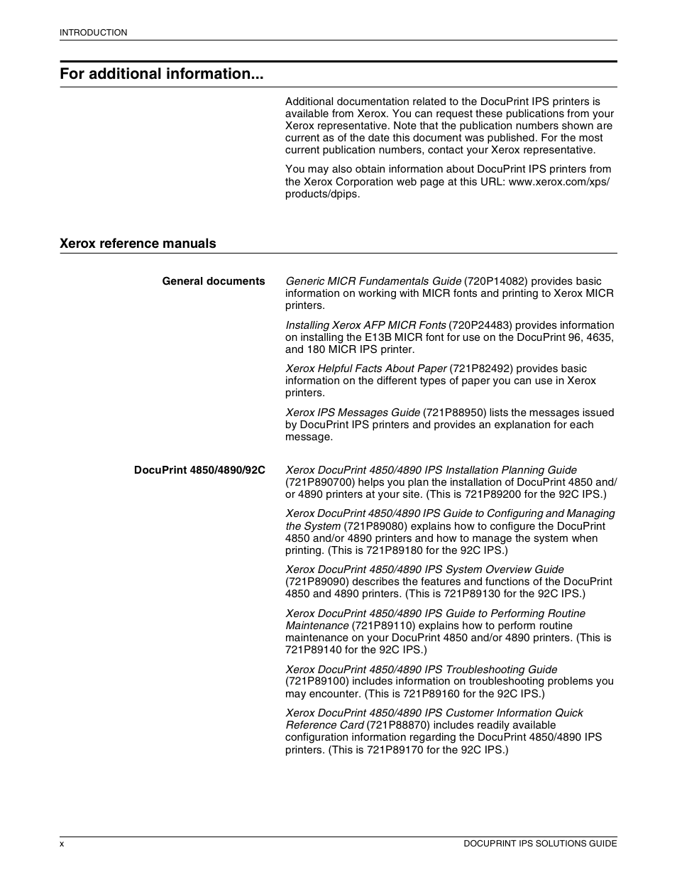 For additional information | Xerox 721P88200 User Manual | Page 10 / 110