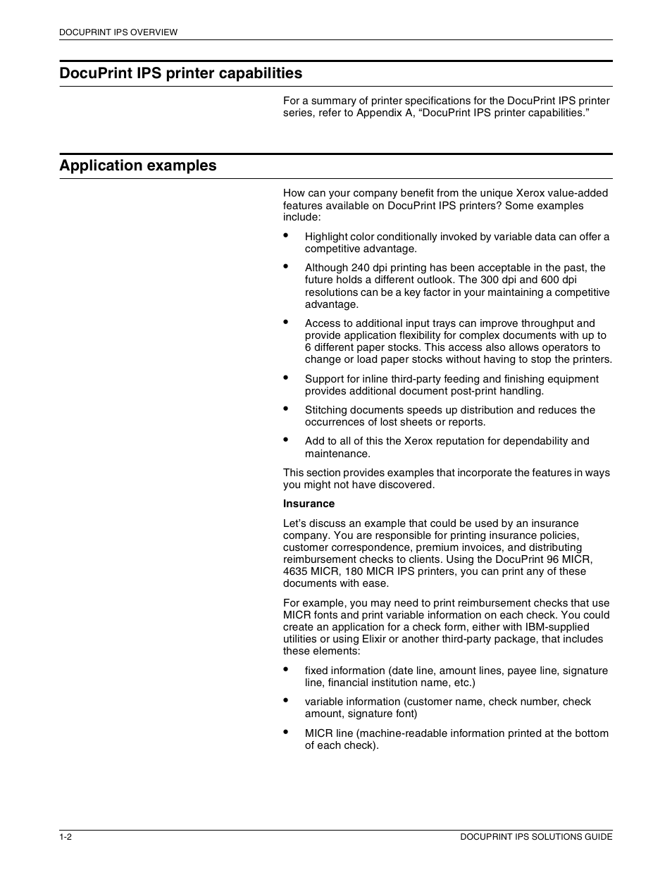 Docuprint ips printer capabilities, Application examples | Xerox 721P88200 User Manual | Page 16 / 110