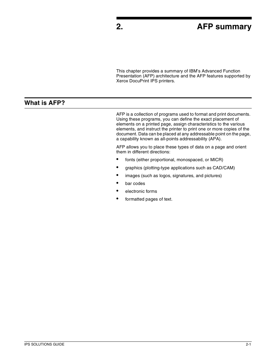 2afp summary | Xerox 721P88200 User Manual | Page 23 / 110