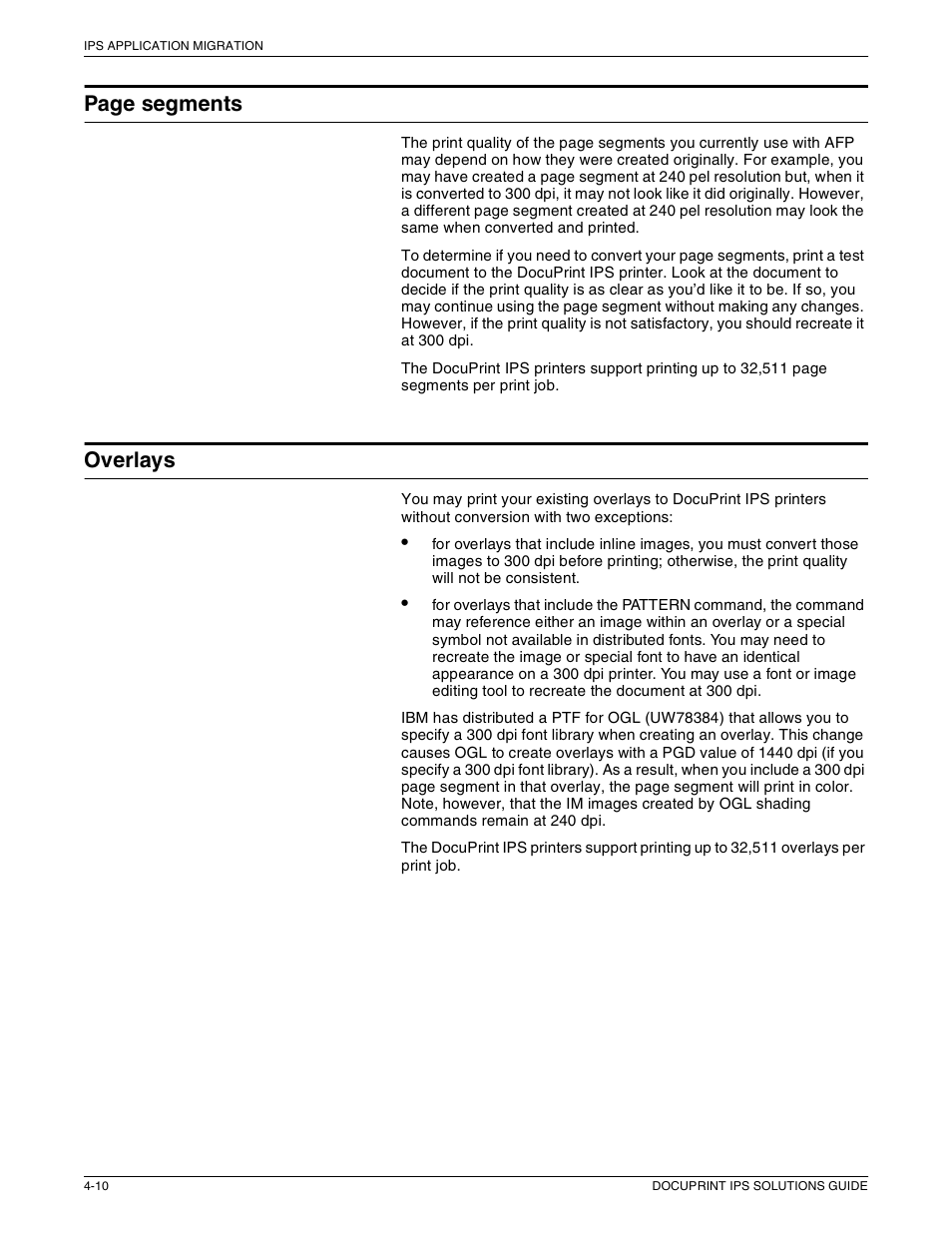 Page segments, Overlays | Xerox 721P88200 User Manual | Page 62 / 110