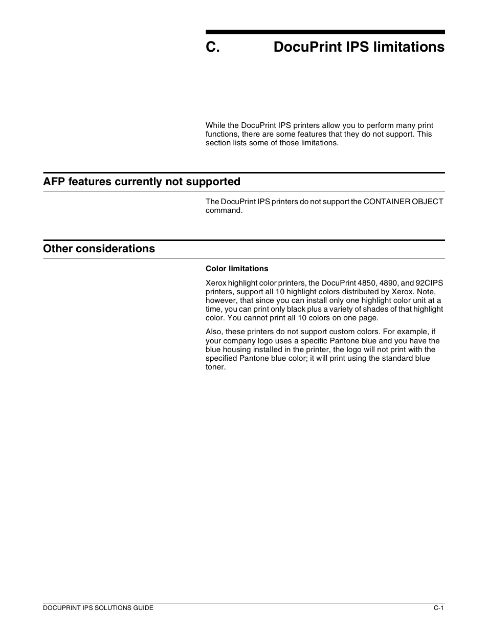 C. c docuprint ips limitations | Xerox 721P88200 User Manual | Page 99 / 110