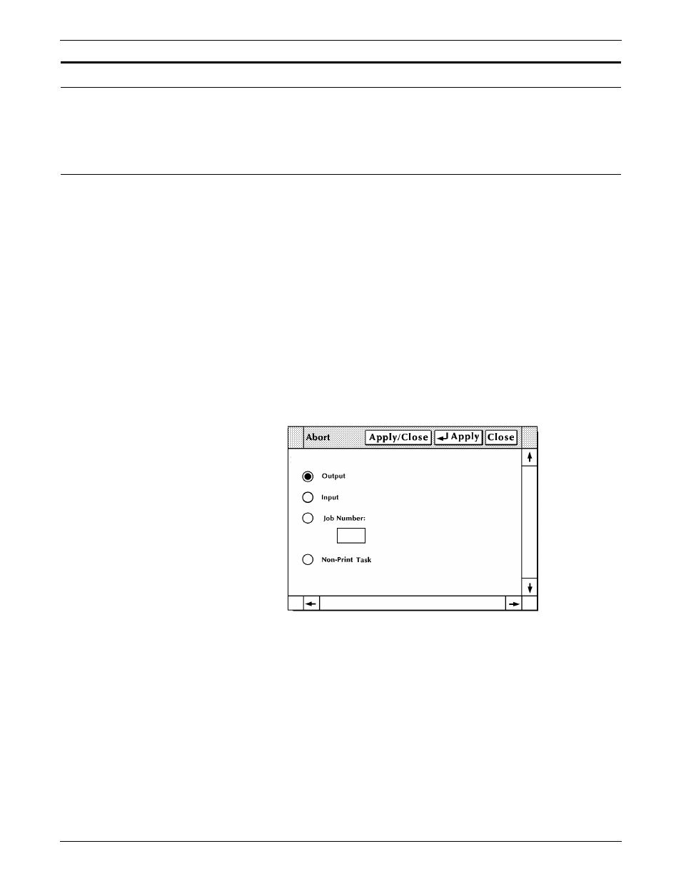 Job control tasks, Abort | Xerox 180 User Manual | Page 118 / 362