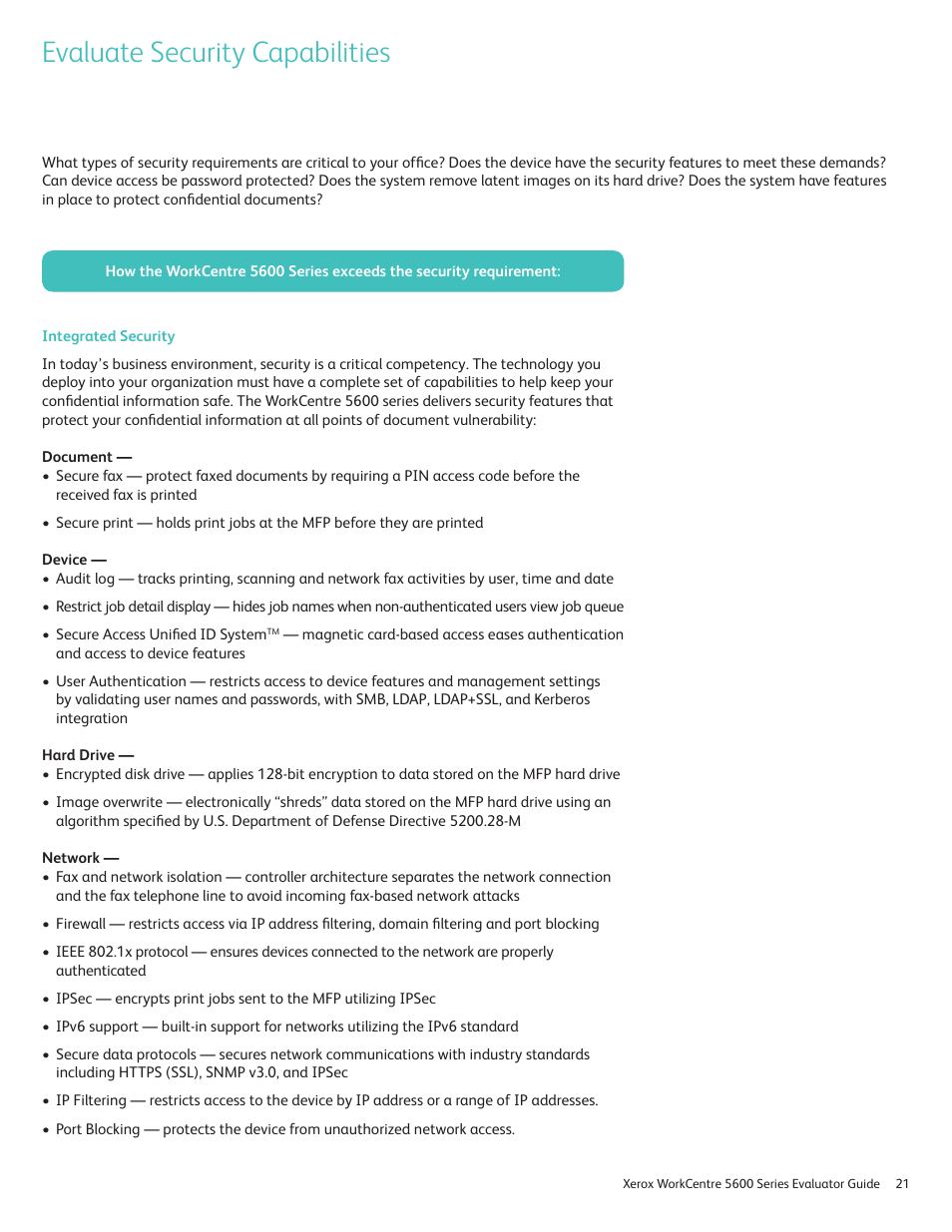 Evaluate security capabilities | Xerox 5687 User Manual | Page 21 / 28