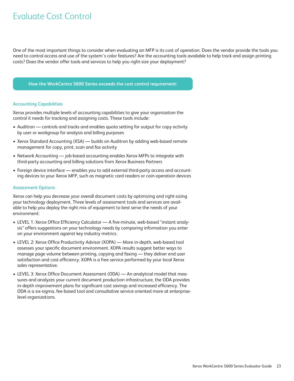 Evaluate cost control | Xerox 5687 User Manual | Page 23 / 28