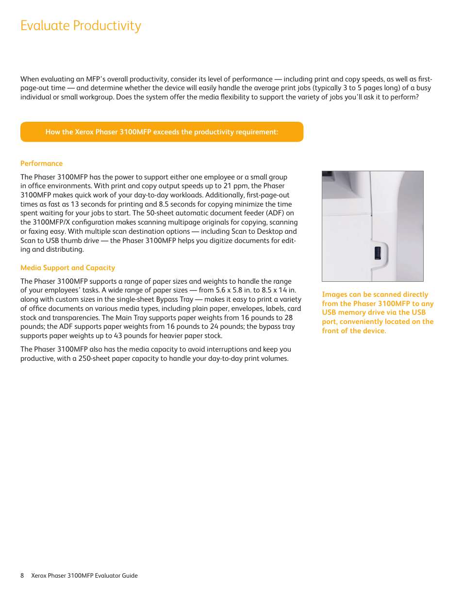 Evaluate productivity | Xerox 3100MFP User Manual | Page 8 / 12