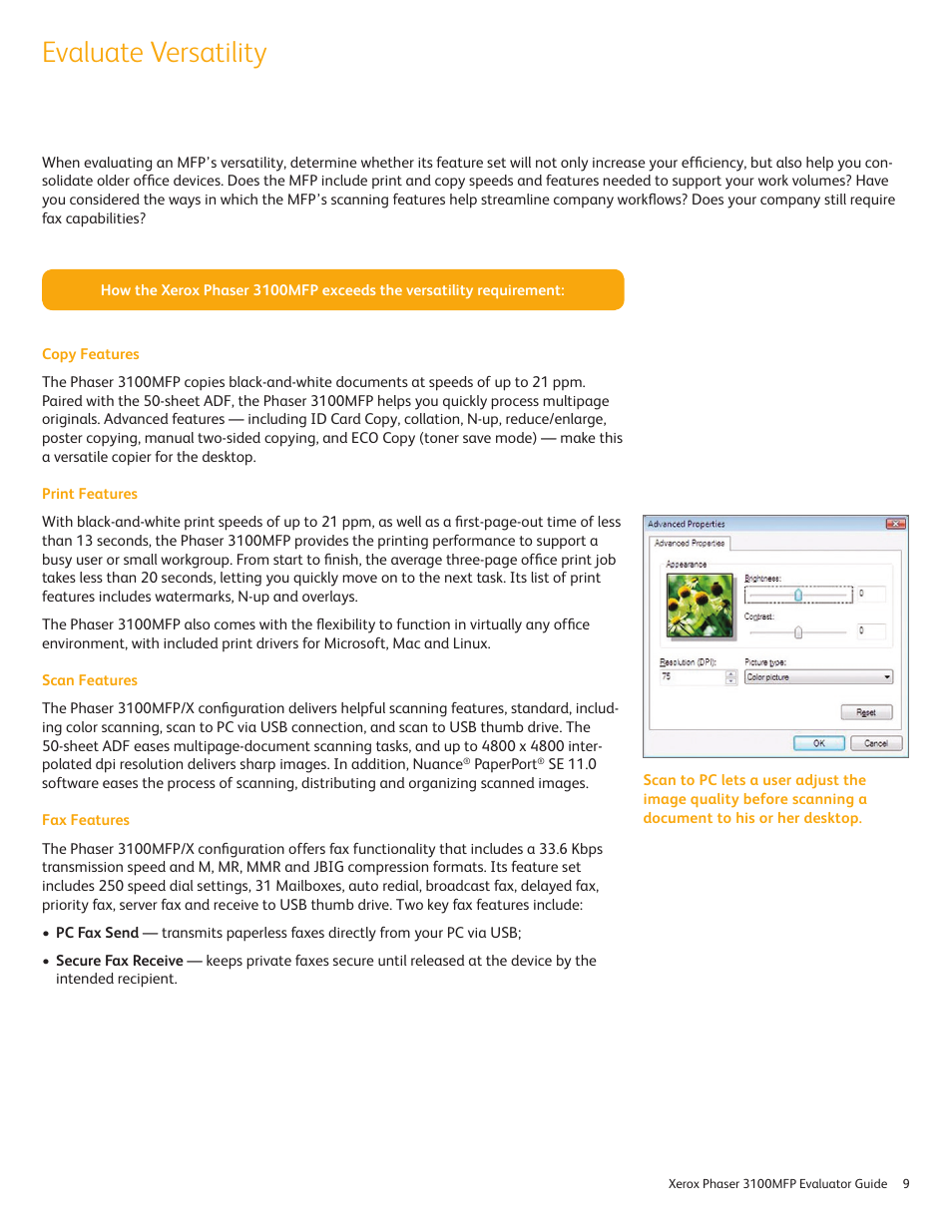 Evaluate versatility | Xerox 3100MFP User Manual | Page 9 / 12