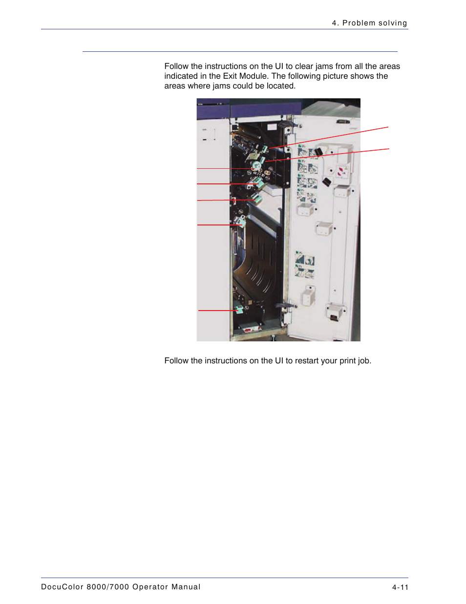 Exit module jams, Exit module jams -11 | Xerox DocuColor 7000  EN User Manual | Page 141 / 194