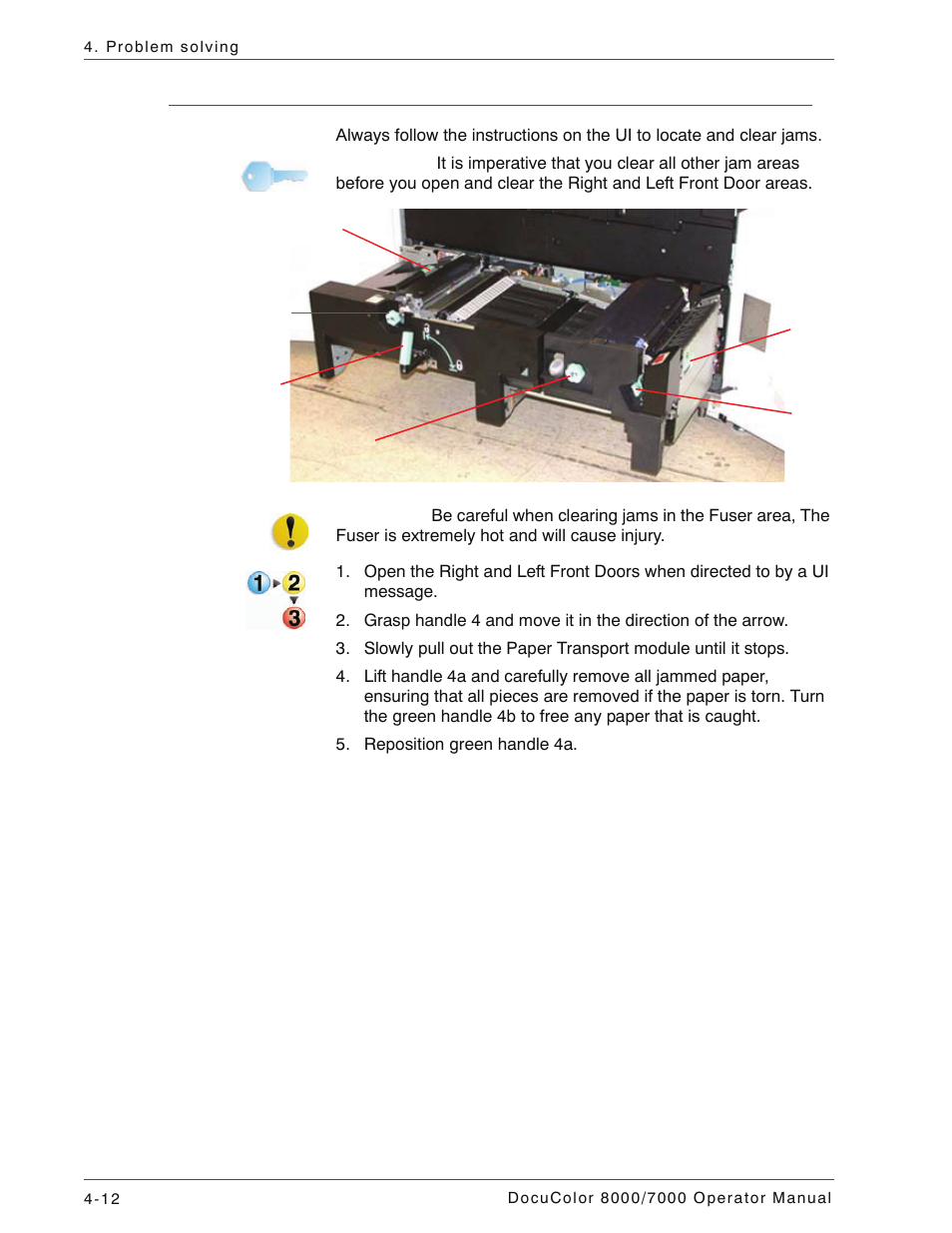 Right/left door paper path jams, Right/left door paper path jams -12 | Xerox DocuColor 7000  EN User Manual | Page 142 / 194