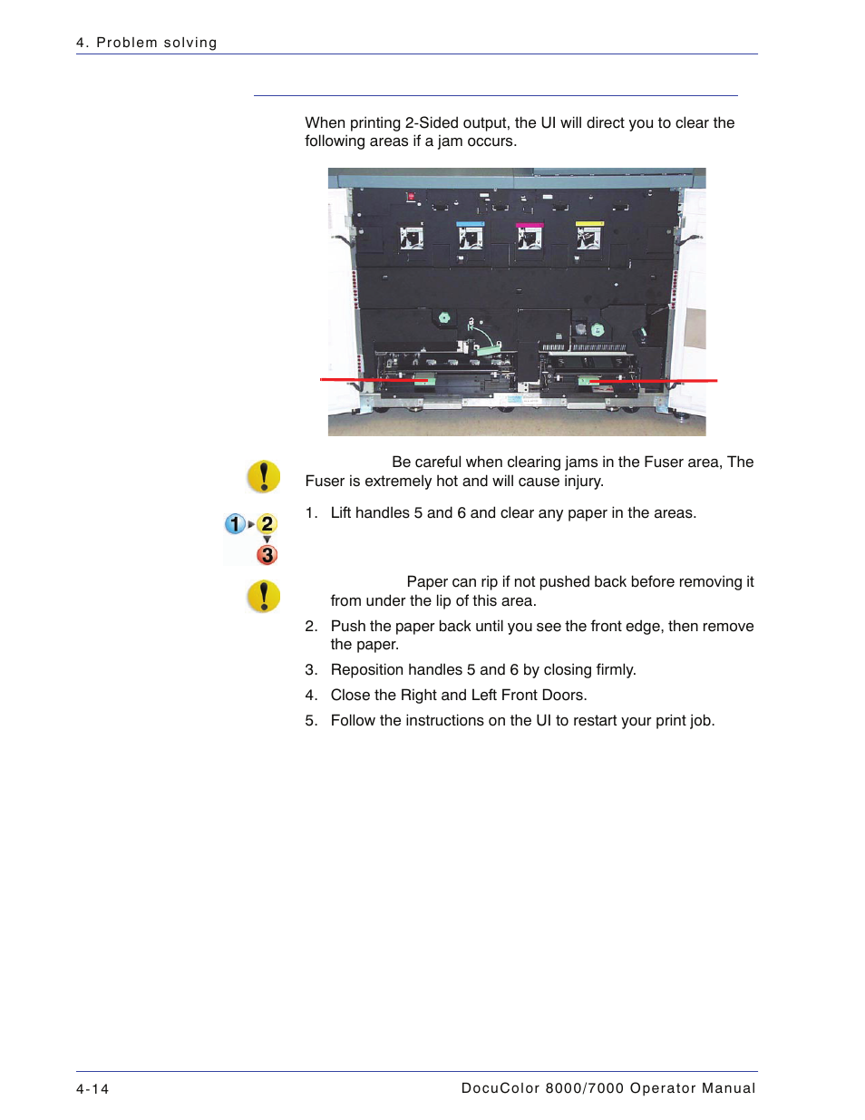 Jam clearance with 2-sided printing, Jam clearance with 2-sided printing -14 | Xerox DocuColor 7000  EN User Manual | Page 144 / 194