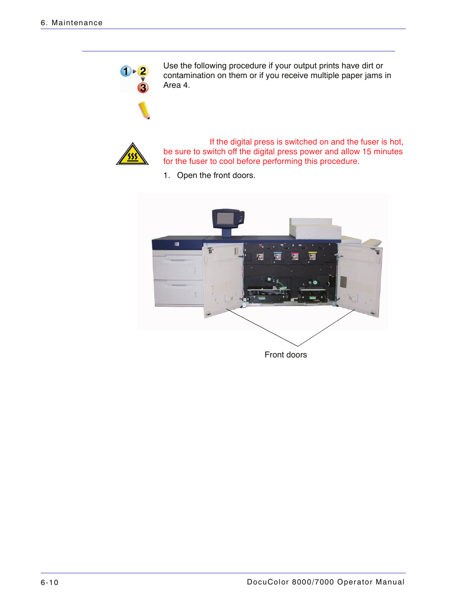 Cleaning the second transport and fusing areas, Cleaning the second transport and fusing areas -10 | Xerox DocuColor 7000  EN User Manual | Page 164 / 194