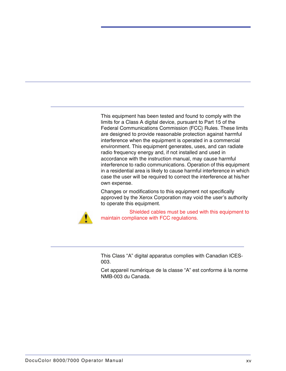 Notices, Radio frequency emissions | Xerox DocuColor 7000  EN User Manual | Page 17 / 194