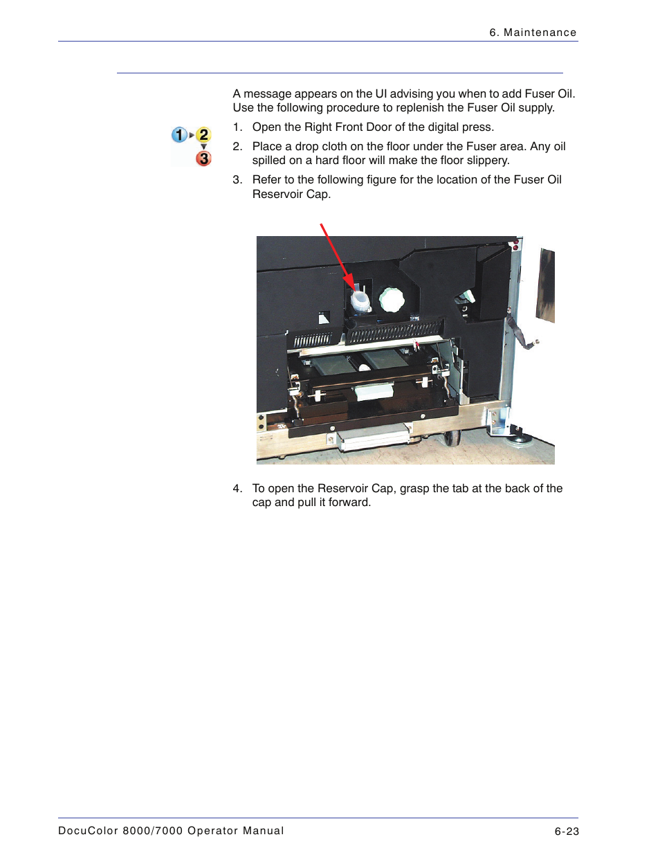 Adding fuser oil, Adding fuser oil -23 | Xerox DocuColor 7000  EN User Manual | Page 177 / 194