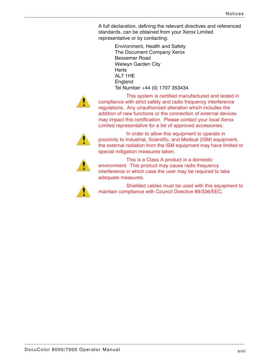 Xerox DocuColor 7000  EN User Manual | Page 19 / 194