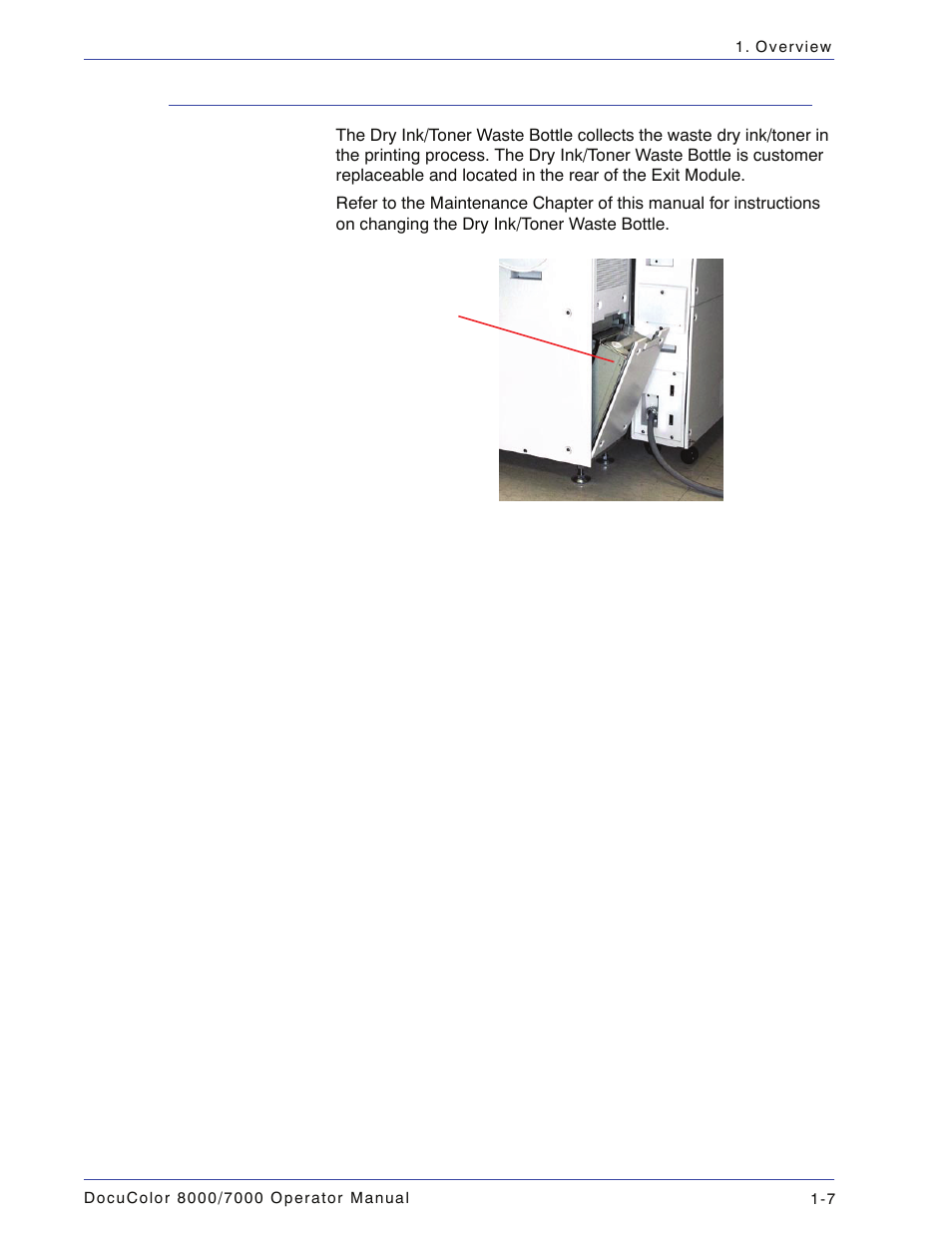 Dry ink/toner waste bottle, Dry ink/toner waste bottle -7 | Xerox DocuColor 7000  EN User Manual | Page 33 / 194