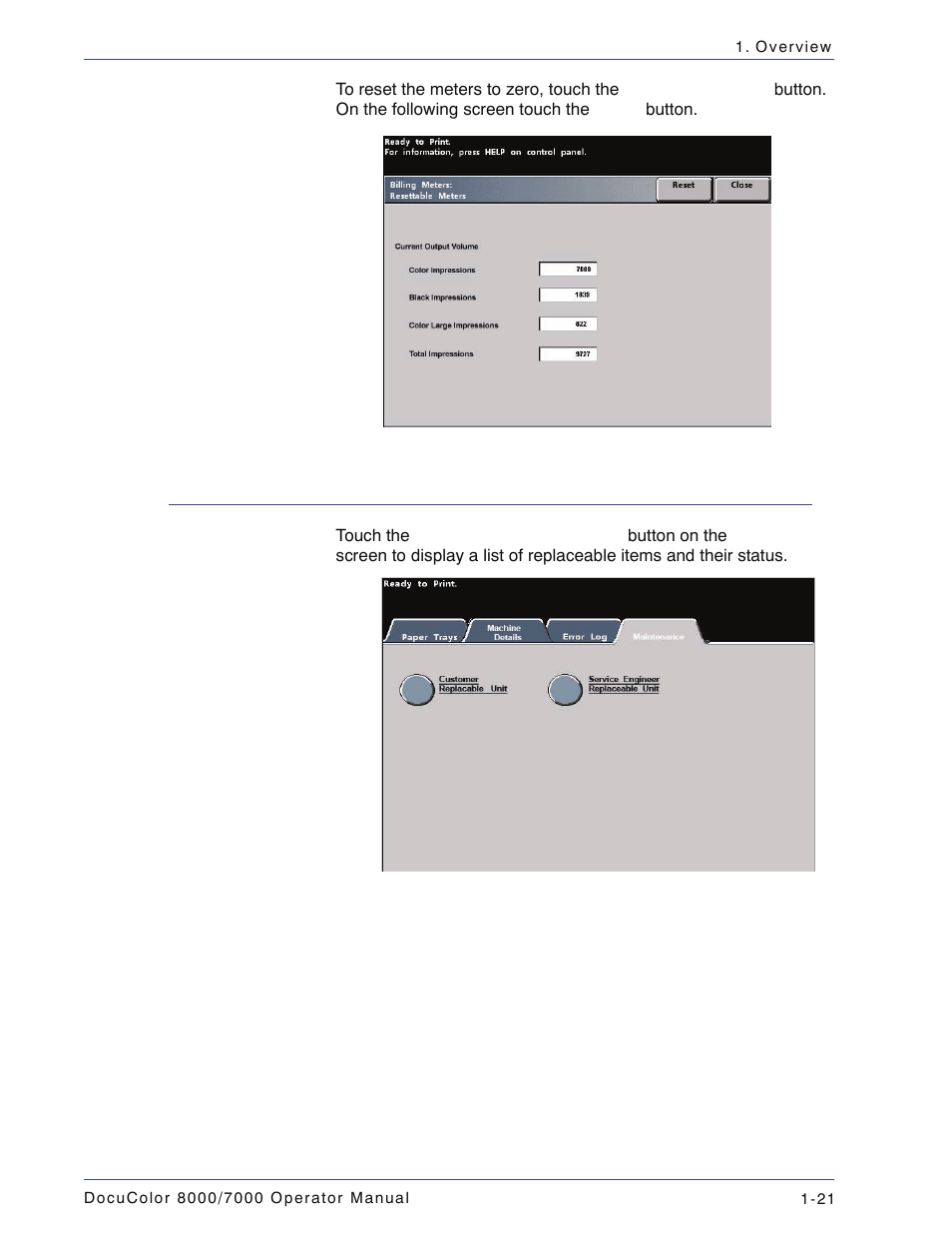 Maintenance tab, Maintenance tab -21 | Xerox DocuColor 7000  EN User Manual | Page 47 / 194