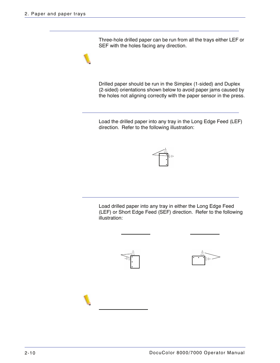 Drilled paper, Simplex print jobs, Duplex print jobs | Drilled paper -10, Simplex print jobs -10 duplex print jobs -10 | Xerox DocuColor 7000  EN User Manual | Page 66 / 194