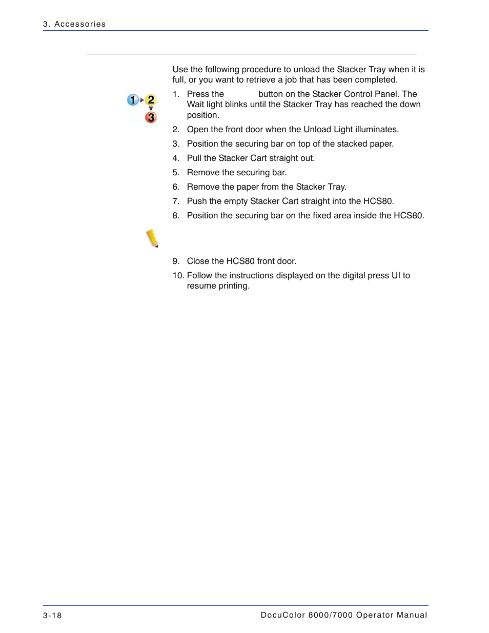 Unloading the stacker tray, Unloading the stacker tray -18 | Xerox DocuColor 7000  EN User Manual | Page 92 / 194