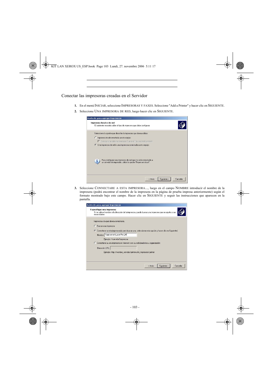 Conectar las impresoras creadas en el servidor | Xerox FaxCentre F2121 User Manual | Page 103 / 112