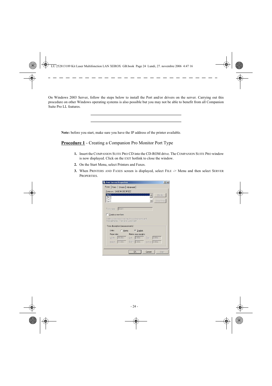 Nstall, Nstructions, Indows | Erver | Xerox FaxCentre F2121 User Manual | Page 24 / 112