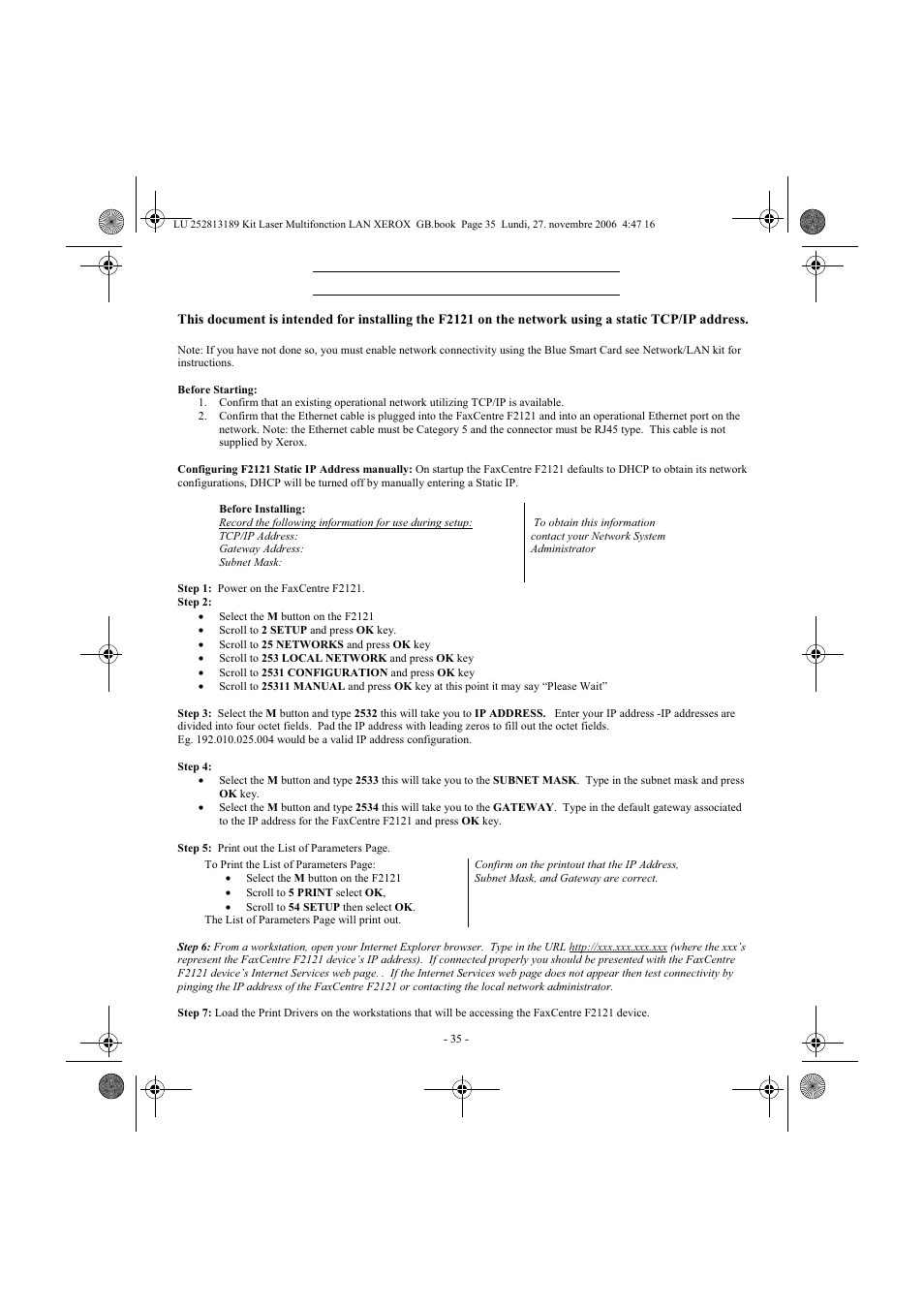 Xerox FaxCentre F2121 User Manual | Page 35 / 112