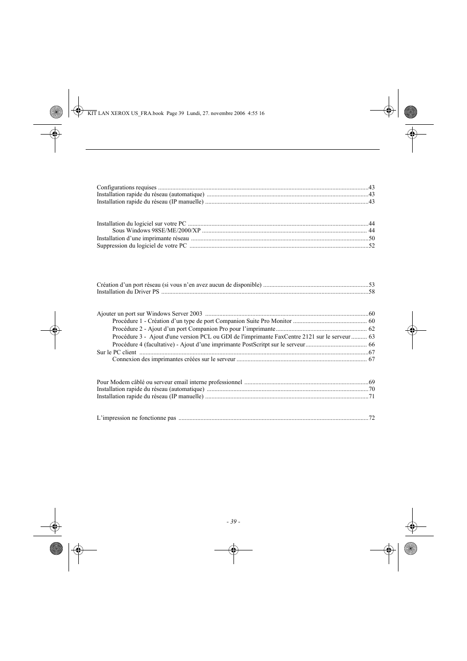 Sommaire | Xerox FaxCentre F2121 User Manual | Page 39 / 112