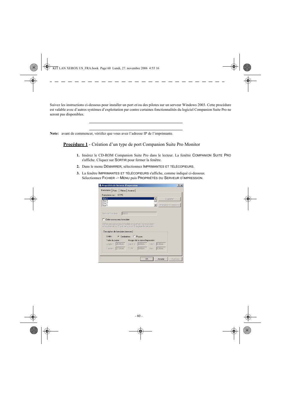 Nstructions, Installation, Pour | Indows, Erver | Xerox FaxCentre F2121 User Manual | Page 60 / 112