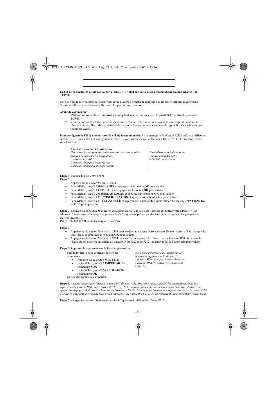 Xerox FaxCentre F2121 User Manual | Page 71 / 112
