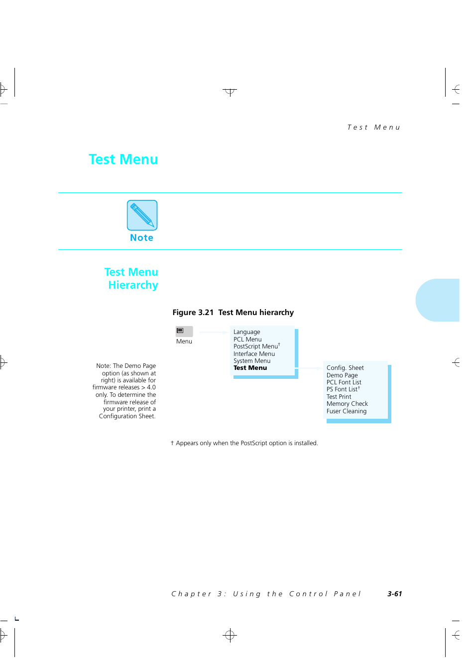 Test menu, Test menu hierarchy | Xerox 4505/4505ps User Manual | Page 107 / 286
