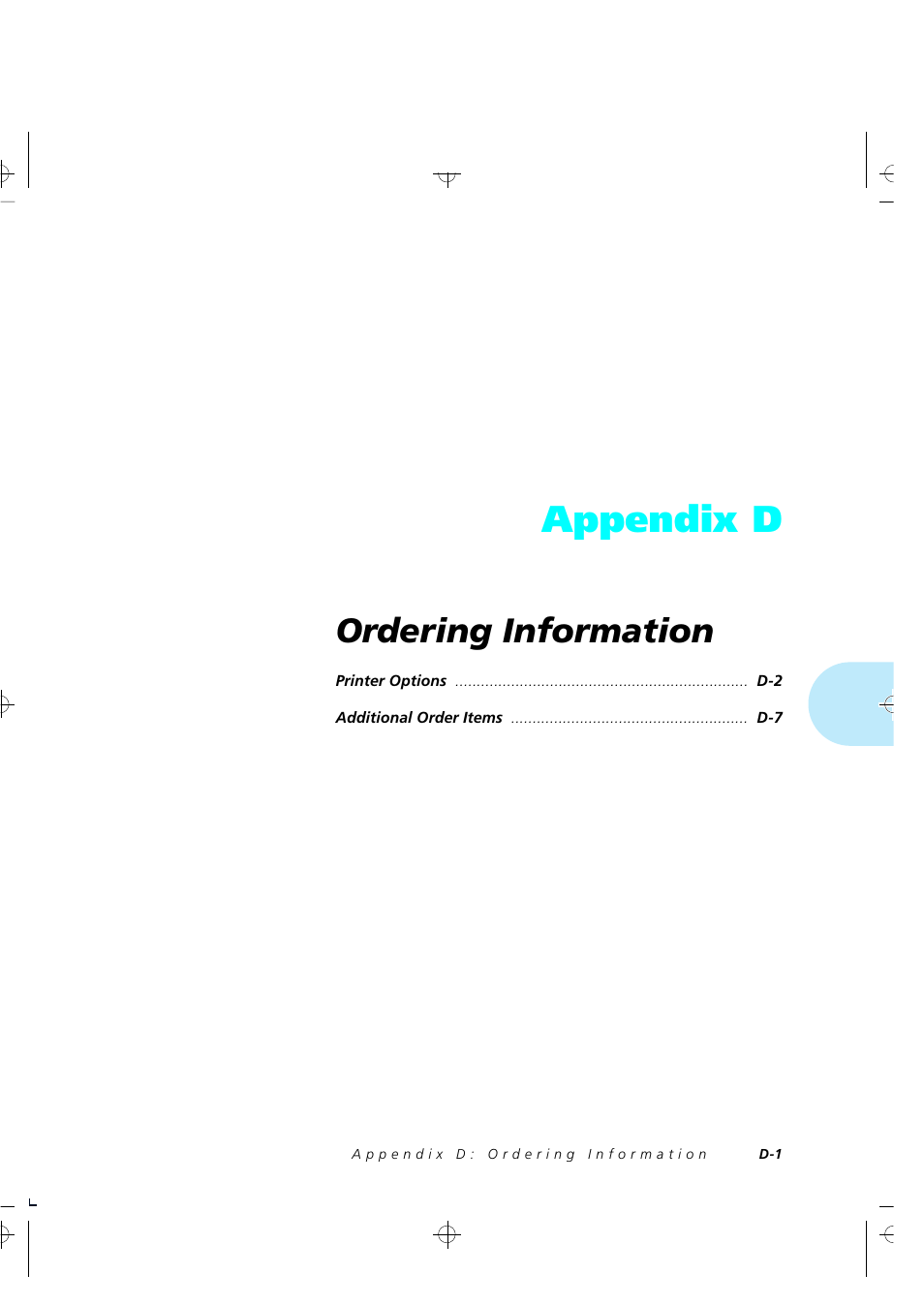 Appendix d, Ordering information | Xerox 4505/4505ps User Manual | Page 247 / 286