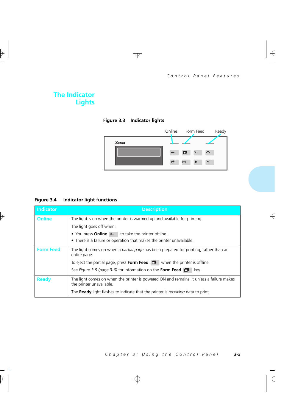 The indicator lights | Xerox 4505/4505ps User Manual | Page 51 / 286