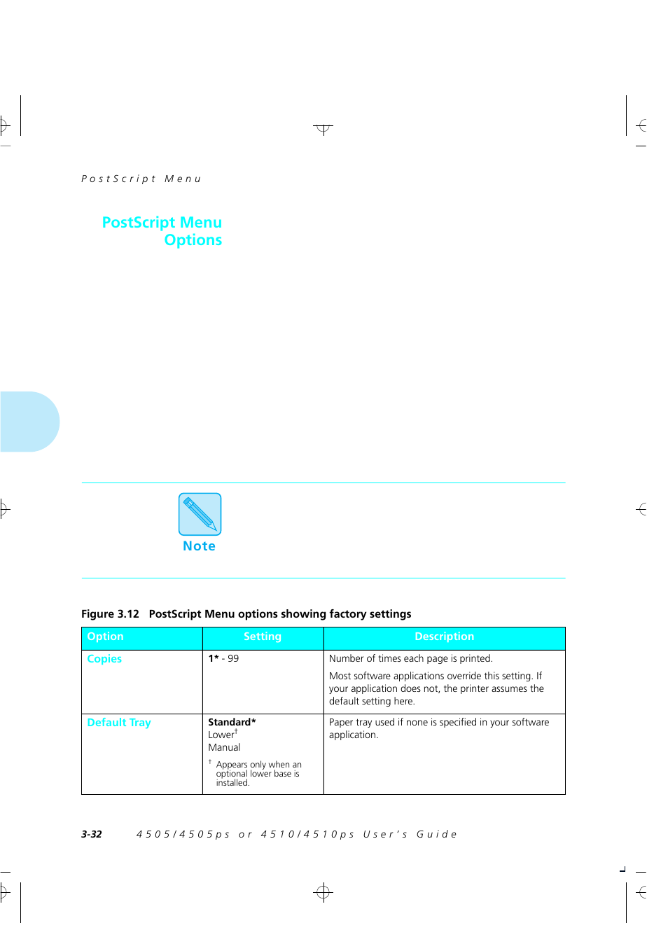 Postscript menu options | Xerox 4505/4505ps User Manual | Page 78 / 286