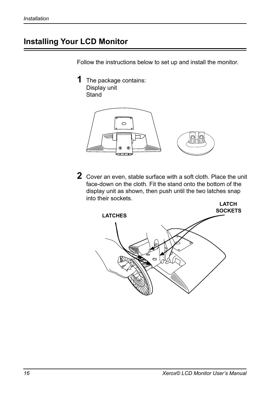 Installing your lcd monitor | Xerox XM3-22w User Manual | Page 17 / 31