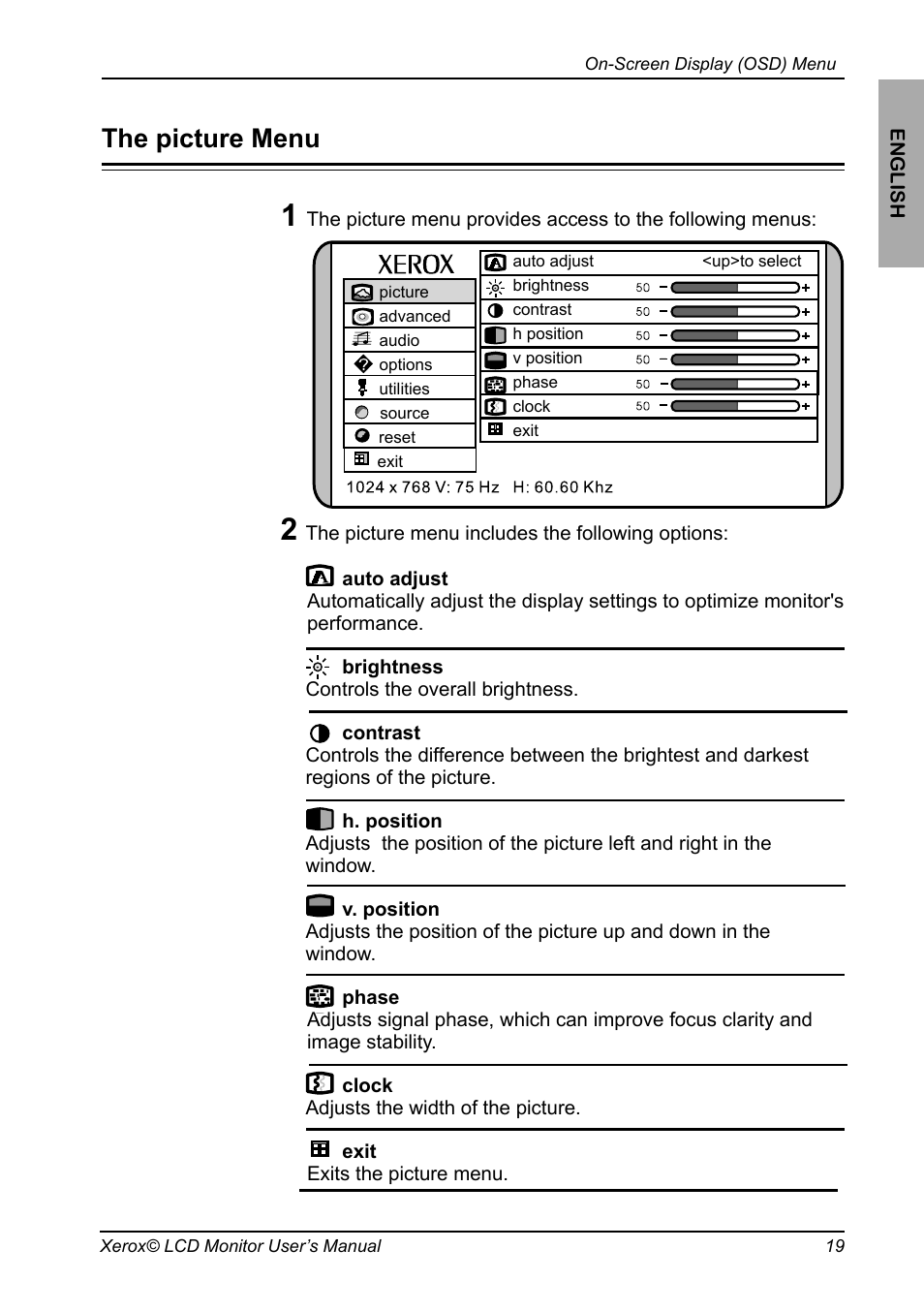 The picture menu | Xerox XM3-22w User Manual | Page 20 / 31