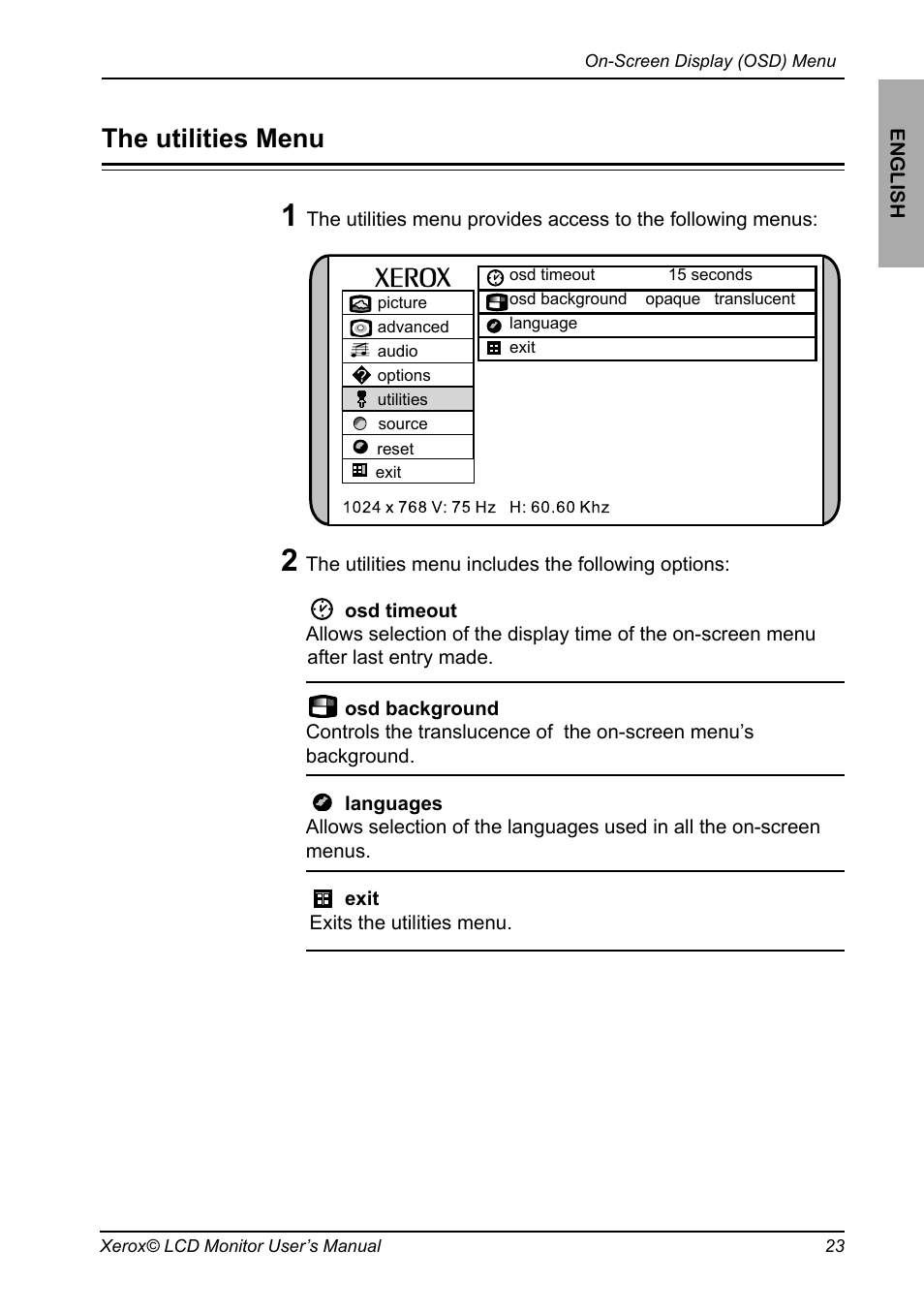 The utilities menu | Xerox XM3-22w User Manual | Page 24 / 31