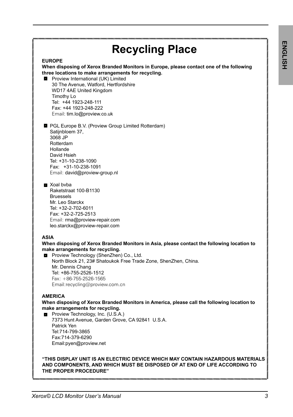 Recycling place, English | Xerox XM3-22w User Manual | Page 4 / 31