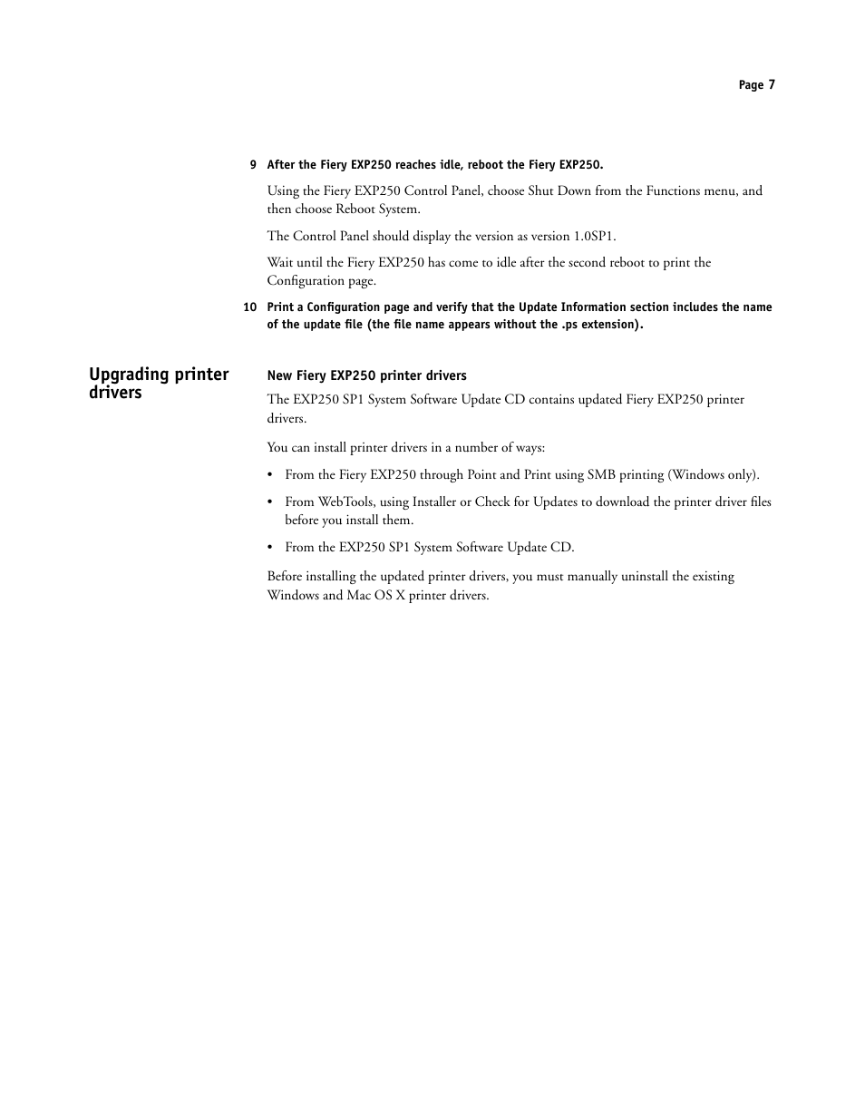 Upgrading printer drivers, New fieryexp250 printer drivers | Xerox DocuColor 250 User Manual | Page 7 / 30