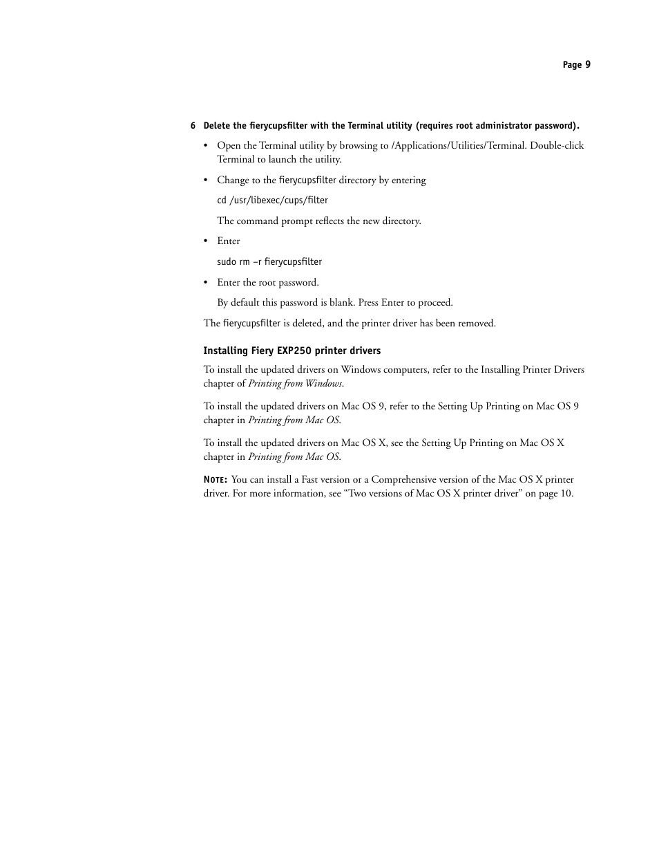 Installing fieryexp250 printer drivers | Xerox DocuColor 250 User Manual | Page 9 / 30