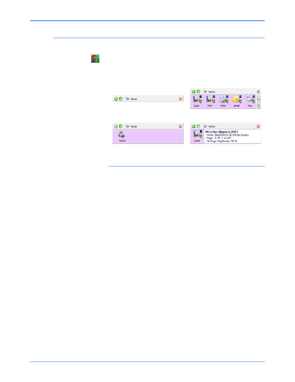 Scanning with the one touch button panel | Xerox DocuMate 752 User Manual | Page 22 / 70