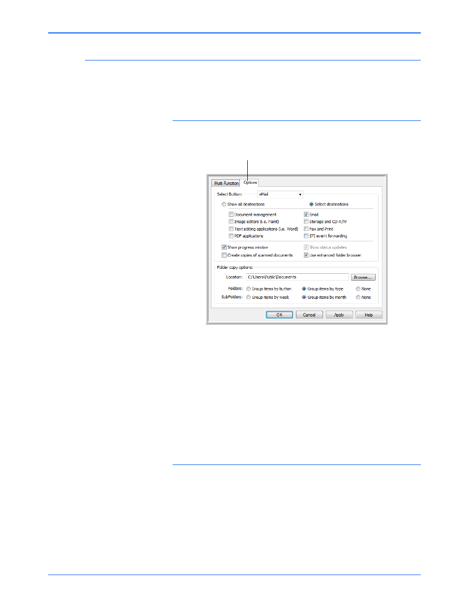 Selecting one touch properties options | Xerox DocuMate 752 User Manual | Page 31 / 70