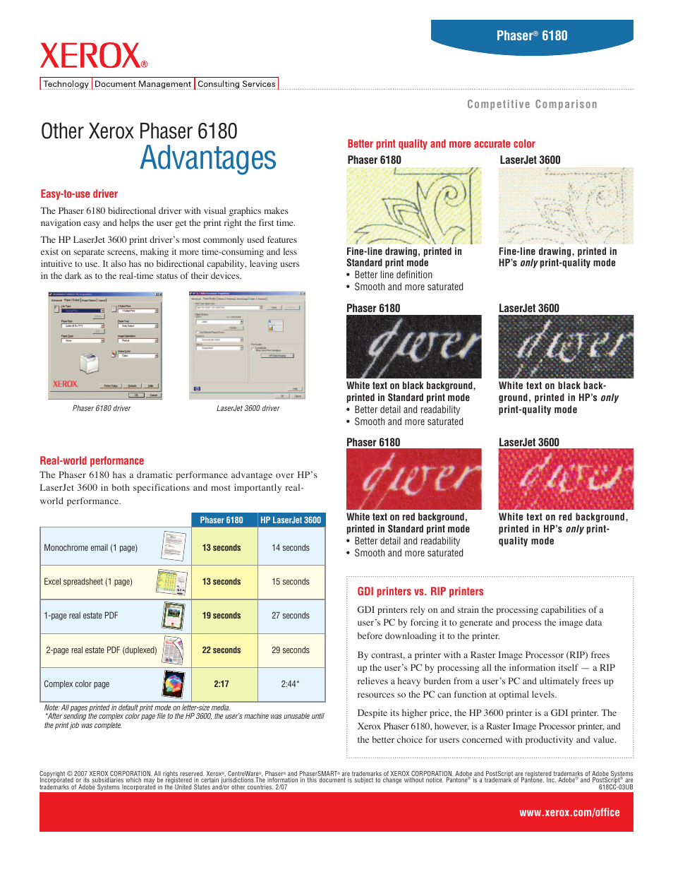 Advantages, Other xerox phaser 6180, Phaser | Xerox Phaser 3600 User Manual | Page 2 / 2