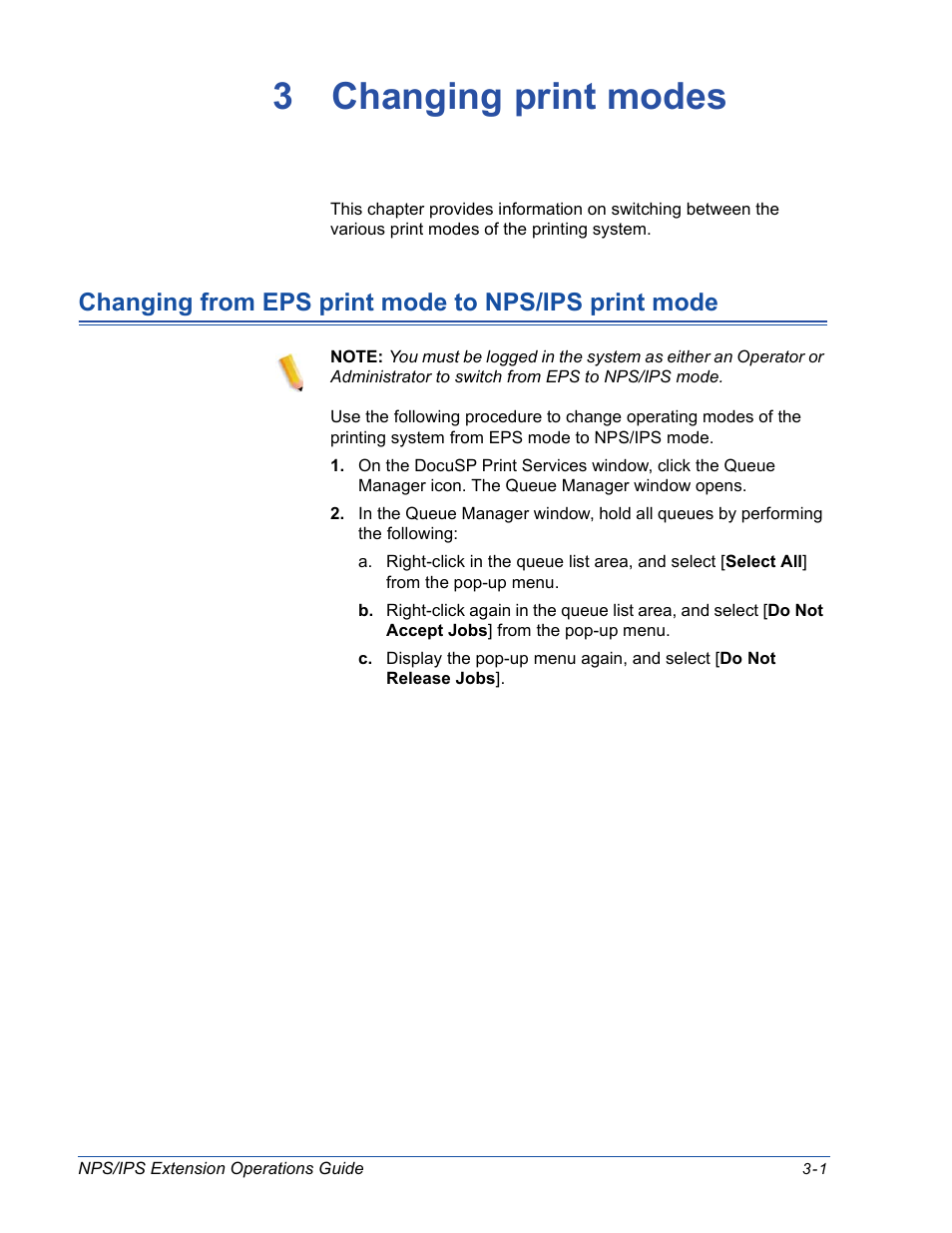 3 changing print modes, Changing from eps print mode to nps/ips print mode | Xerox 115 User Manual | Page 27 / 34